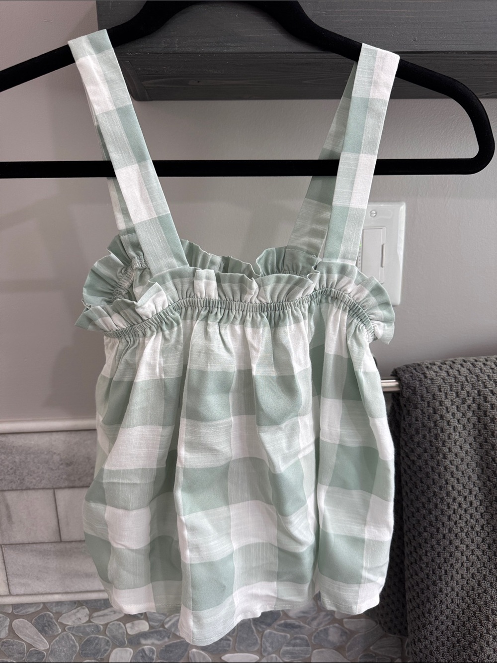 Checked Sage Green Ruffle Crop Top